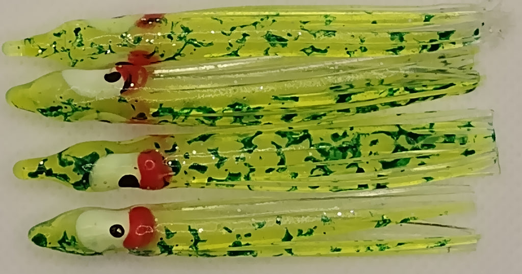 21/2" Mini Squids 4pk Glow or UV Fish Eye Tackle